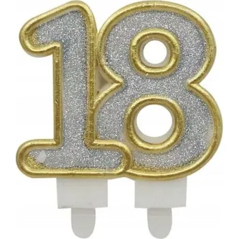 Dortová svíčka NAROZENINOVÁ SVÍČKA STŘÍBRNO ZLATÁ ČÍSLICE 18