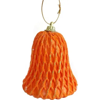 Vánoční dekorace Oranžový zvoneček ozdoba na vánoční stromeček 8CM závěs