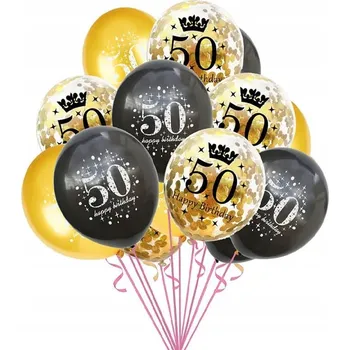 Balónek LATEXOVÝ BALÓNEK 12" VŠE NEJLEPŠÍ K 50. NAROZENINÁM S KONFETAMI BAL 6 KS