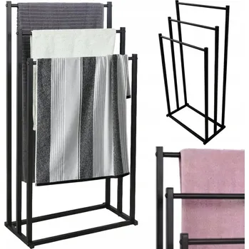 Věšák STOJAN NA RUČNÍKY DO KOUPELNY VĚŠÁK LOFT ČERNÝ KOVOVÝ 3 ÚROVNĚ