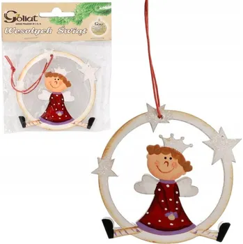 Přívěsek DŘEVĚNÝ PŘÍVĚSEK ANDĚL V KRUHU VITRÁŽ