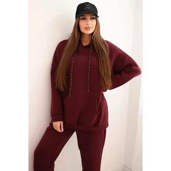 Dámská halenka Dámská tepláková souprava zateplená z bavlny s kapucí bordová UNI