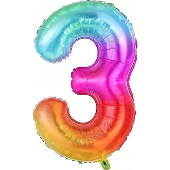 Balónek FÓLIOVÝ BALÓNEK ČÍSLICE 3 DUHOVÝ 100 CM