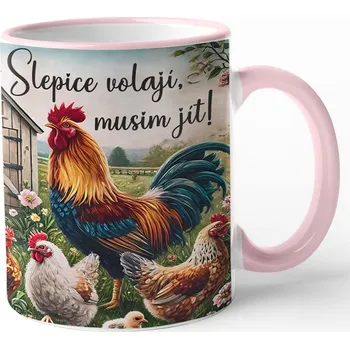 Keramický hrnek - Slepice volají Musím jít!, Barva Růžová, Velikost 330 ml, Canvas Keramický hrnek s barevným uchem Bezvatriko.cz 3024