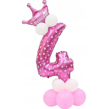 Balónek BALÓNEK ČÍSLICE 4 RŮŽOVÁ NAROZENINOVÁ SADA 14KS