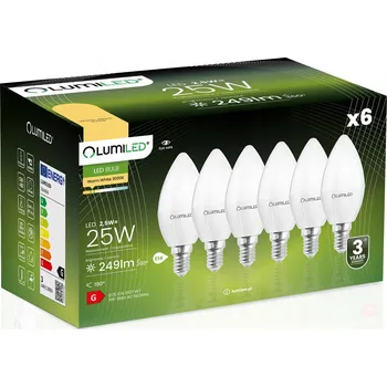 Žárovka 6x LED žárovka E14 Svíčka B35 2,5W = 25W 249lm 3000K Teplá bílá 180° LUMILED