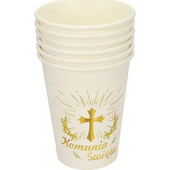 Party nádobí Papírové KELÍMKY na svaté SVATÉ PŘIJÍMÁNÍ Zlatý kříž 220ml 6 KS