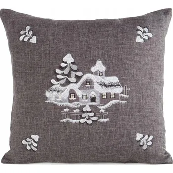 Povlak na polštářek Dekorační povlak na polštář 45x45 cm, ocelový, s vánoční výšivkou