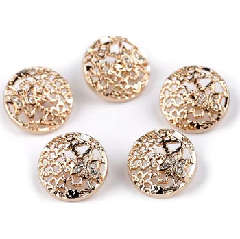 Knoflík Kovový knoflík velikost 28", 34" s motýlkem a kamínky, malé, 3 (28") růžové zlato