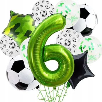 Balónek ČÍSLICE 6 SPORTOVNÍ NAROZENINY Sada 11 balónků FOTBALOVÉ MÍČE BALÓNKY