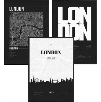 Obraz Sada Plakátů Londýn Mapa Panorama Města Černobílé Moderní Loft