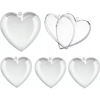 Vánoční ozdoba AKRYLOVÉ SRDCE VÁNOČNÍ KOULE VÁNOČNÍ OZDOBA NA STROMEČEK 10CM 5KS