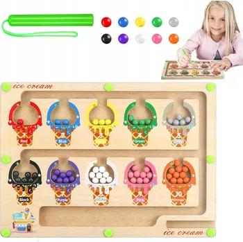 Dřevěná hračka Magnetická tabule Montessori Labyrint Dřevěná hračka - Učení barev a počítání