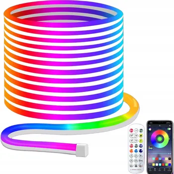 LED osvětlení 5m LED pásek RGBIC NEON FLEX 10W/m 24V Ovládání přes Bluetooth aplikaci + Dálkový Ovladač + napájecí zdroj