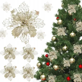 Vánoční dekorace VÁNOČNÍ HVĚZDA NA VÁNOČNÍ STROMČEK, DEKORACE VÁNOČNÍ HVĚZDA 6 KS DEKORACE