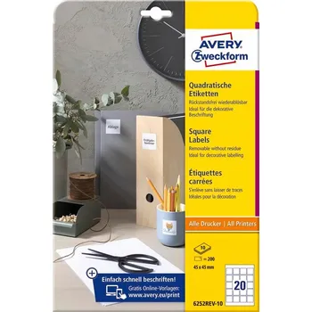 Speciální papír Štítky Avery 10xA4 45x45mm čtvercové, odstranitelné