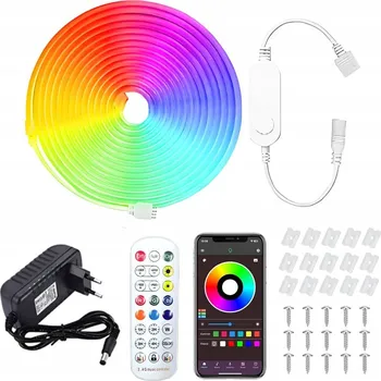 LED osvětlení LED pásek 5M NEON 5050 RGBIC BLUETOOTH APLIKACE DÁLKOVÝ OVLADAČ DUHOVÝ SET 72LED/M
