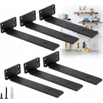 police DRŽÁKY POLICE DŘEVĚNÉ 75KG + MONTÁŽNÍ SADA 15-20cm 6 KUSŮ ČERNÉ