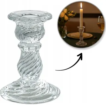 Svícen SKLENĚNÝ KŘIŠŤÁLOVÝ PRŮHLEDNÝ NA SVÍČKY, PRŮHLEDNÝ, DEKORATIVNÍ STŮL, 1 KS