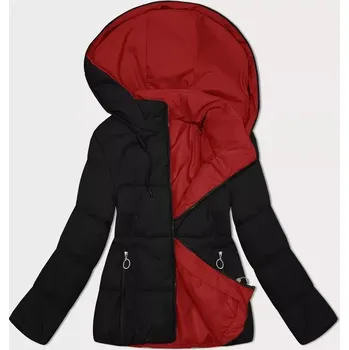 Černo-červená oboustranná krátká dámská bunda s kapucí (16M2155-270) odstíny černé L (40)