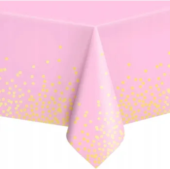 ubrus Fóliový ubrus růžový se zlatými tečkami na narozeniny, odolný proti skvrnám, 274 x 137 cm