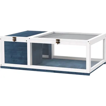 Dřevěný želví domeček PawHut s hlavními domečky a výklopnou střechou, 91 x 60,5 x 32 cm, modrý