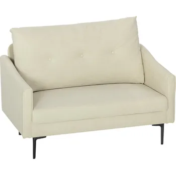 Pohovka Dvoumístná pohovka HOMCOM s pěnovým polstrováním a látkovým potahem do obývacího pokoje, ložnice, kovový rám, krémově bílá