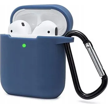 Pouzdro na mobilní telefon POUZDRO PRO APPLE AIRPODS 3. generace MODRÉ SILIKONOVÉ OCHRANNÉ + KARABINA