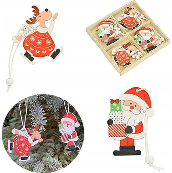 Vánoční dekorace DŘEVĚNÉ VÁNOČNÍ BAŇKY NA VÁNOČNÍ STROMEČEK SOB SOB SANTA Mikuláš 12 KS