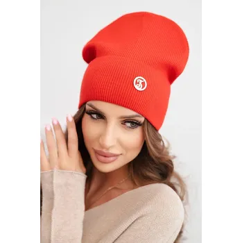 Čepice Dámská čepice z modalu a viskózy s ozdobným knoflíkem červená UNI