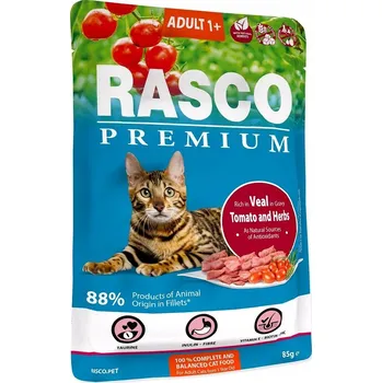 Krmivo pro kočku RASCO PREMIUM TELECÍ BYLINKY VLHKÉ KRMIVO PRO KOČKY 85G BALENÍ