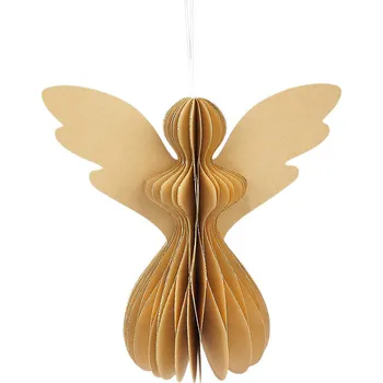 Vánoční dekorace Papírový skládací anděl k zavěšení 17 cm Varianta: 2 přírodní stř. zlatá, Balení: 1 ks
