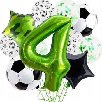 Balónek ČÍSLICE 4 SPORTOVNÍ NAROZENINY Sada 11 balónků FOTBALOVÉ MÍČE BALÓNKY