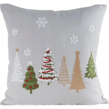 Povlak na dekorativní polštářek Dekorační povlak na polštář 45x45 stříbrný s výšivkou - vánoční motiv