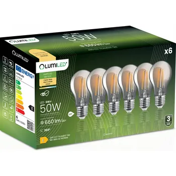 Žárovka 6x LED žárovka E27 A60 6W = 50W 660lm 2200K Teplá bílá 360° STMÍVATELNÁ LUMILED