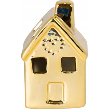 Vánoční dekorace Zlatý keramický domeček LED 6x5,5x10 cm - elegantní vánoční dekorace