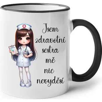 Hrnek pro sestru - Jsem zdravotní sestra, mě nic nevyděší, Barva Černá, Velikost 330 ml, Canvas Keramický hrnek s barevným uchem Bezvatriko.cz 3023
