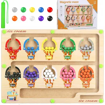 Dřevěná hračka MAGNETICKÝ DŘEVĚNÝ MONTESSORI LABYRINT TABULE – VÝUKA POČÍTÁNÍ A BAREV