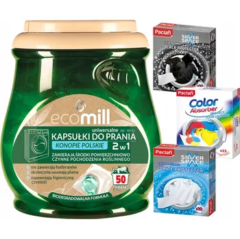 Kapsle na praní UNIVERZÁLNÍ PRACÍ KAPSLE S ÚČINNÝM KONOPÍM 50 KS + UBROUSKY NA PRANÍ