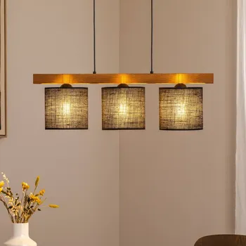 Duolla Závěsné světlo Forest, dřevo světlé/černé, juta černá, 3-fl. černý 3 x 15 W LED - Doprava zdarma