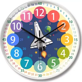 Hodiny Dětské nástěnné hodiny Raketa – barevné edukativní