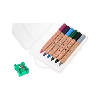 Pastelka EDU3 Firt extra měkké kulaté pastelky ve dřevě, tuha 8 mm, P06S, 6 barev (růžová, fialová, modrá, zelená, černá, šedá) + 1 ořezávátko v plastovém…