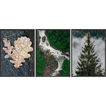 Obraz Sada Plakátů + RÁMY 3x 33x43 les řeka listí