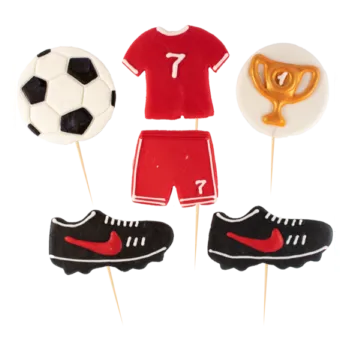 Jedlá dekorace na dort Cukrová figurka fotbal zápich do dortu červená - K Decor