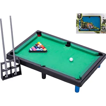 Kulečník 41,5x28,5 cm s tágem 2 ks a koulemi 16 ks - mix barev (zelená, modrá)