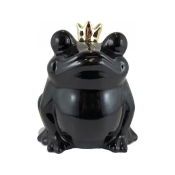 Pokladnička Pokladnička žába černá s korunou 13,5 cm
