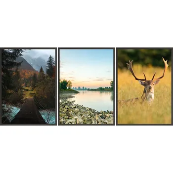 Obraz Sada Plakátů + RÁMEČKY 3x 24x33 les jelen jezero