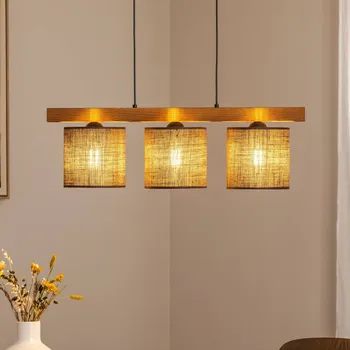 Duolla Závěsné světlo Forest, dřevo světlé/černé, juta hnědá, 3-fl. hnědá, černá 3 x 15 W LED - Doprava zdarma