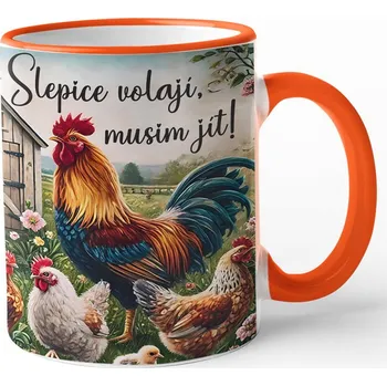 Keramický hrnek - Slepice volají Musím jít!, Barva Oranžová, Velikost 330 ml, Canvas Keramický hrnek s barevným uchem Bezvatriko.cz 3024