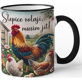 Keramický hrnek - Slepice volají Musím jít!, Barva Černá, Velikost 330 ml, Canvas Keramický hrnek s barevným uchem Bezvatriko.cz 3024